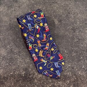 Vintage Men's 100% Silk‎ Tie Cowboy Boots Lawman Wild West Necktie